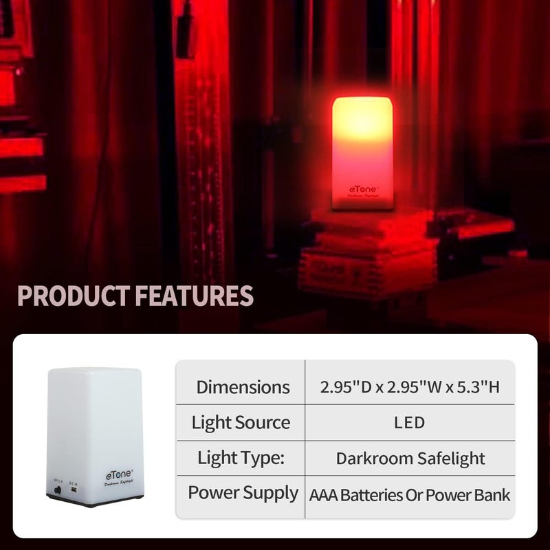 eTone Darkroom Portable Safe Light Lamp 635nm Wavelength with USB Cable Suitable for Processing B&W Film and B&W Print Paper - Image 5